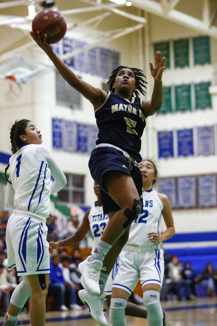 Mater Dei's Chloe Webb goes for a layup in the second half against Eastlake.